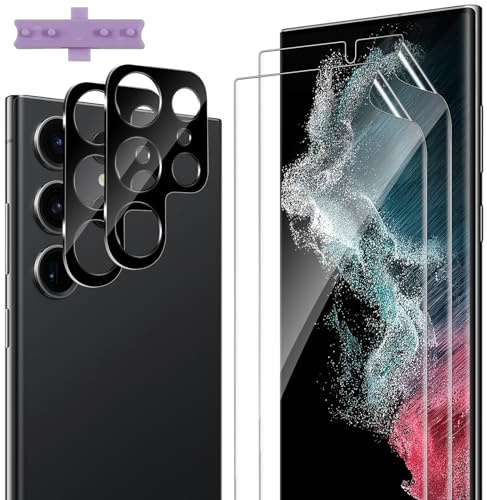 ELYCO【2 x Protection Écran + 2 x Protection Caméra Film Hydrogel pour Samsung Galaxy S22 Ultra 5G - Anti-Bulles, Anti-Rayures, Anti-Empreintes, Transparent HD - Sans Bulles Protection Décran