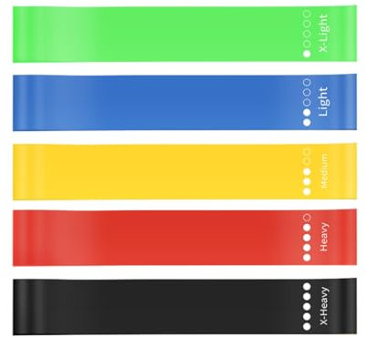 KiwiPower Fitnessbänder 5er Set – Widerstandsbänder mit 5 Stufen, Gymnastikband aus Latex mit Übungsanleitung & Tragebeutel – Resistance Bands für Muskelaufbau, Yoga, Pilates, Physiotherapie