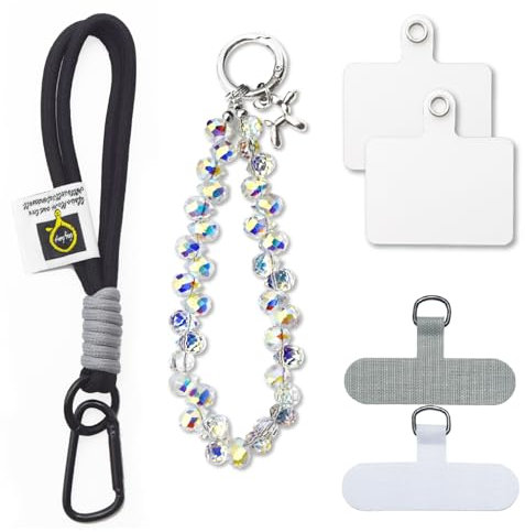 LXBCTOP 2 Stück Handy AnhäNgerkette, Kristall Handykette Perlen, Handschlaufe HandyanhäNger, Handykette Glitzer Kurz Handgelenk, SchlüSselanhäNger Armband, Handy AnhäNger