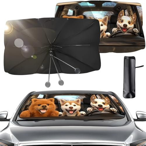 Parasol Coche Delantero, Parasol Coche Paraguas Plegable para Auto Parabrisas Interior, Eje Giratorio de 360°,Protección UV, para Mayoría de Coches, SUV, Camiones (140 cm x 79 cm)