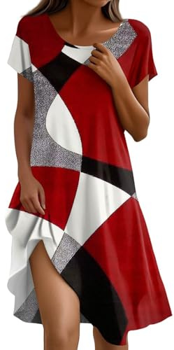 Sommerkleid Damen Knielang Casual Kleider Sommer Boho Tunika Kleid A Linien Elegant Strandkleid Kurzarm Sommerkleider Frauen Leicht Und Luftig Freizeitkleid Locker Schick Damenkleider Luftige