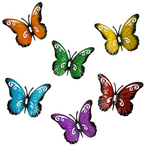 6PCS Metal Butterfly for Garden Fence Decorations, Outdoor garden wall art | Fence Decorations Ornaments Outdoor Hanging Butterfly Metal Garden Decor Wall Ornaments for Patio Porch Backyard Living Room