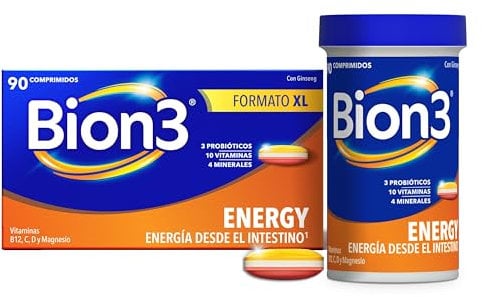 Bion3 Energy Comprimidos Multivitamínicos con Probióticos, Complemento Alimenticio para Energía Física y Mental¹ y Reducción de Fatiga¹, Magnesio, Vitamina C, D, Complejo B, y Ginseng, 90 comprimidos