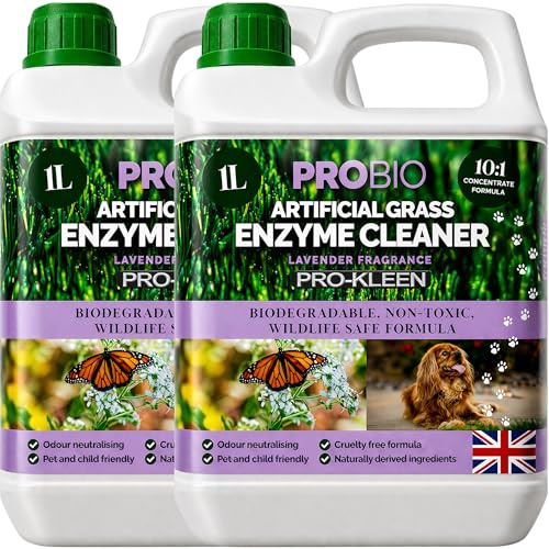 Pro-Kleen ProBio Artificial Grass Cleaner Probiotic Based Deodoriser Odour Eliminator 2 x 1L Non-Toxic Cruelty-free Child Pet Friendly - Lavender Fragrance - Naturally derived Probiotic Cleaning