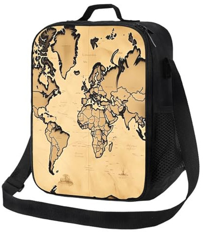 NBCCDVSH Lonchera aislada vintage con mapa del mundo para mujeres y hombres, reutilizable, a prueba de fugas, bolsa de almuerzo para picnic y trabajo
