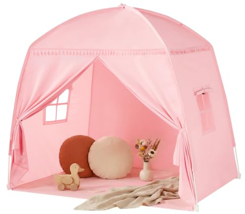 Bettzelt Kinderzimmer Kinderzelt: Großes Indoor-Spielhaus, tragbar und faltbar, für Einzelbett und Etagenbett, Kinderhöhle zum Spielen und Schlafen für Mädchen und Jungen (Rosa)