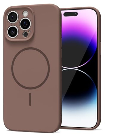 LoeoeL Magnetic Phone Case for iPhone 14 Pro Max Case Silicone, Cute Slim Thin Phone Cover Compatible with MagSafe for Women, Girly Soft Rubber Gel Mag Safecase with Camera Protection, Brown