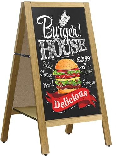 VAIIGO Kundenstopper 45x105cm Aufsteller Holz Magnetische Kreidetafel A-Rahmen mit Ablage – Beidseitiger Gehwegaufsteller klappbar, wetterfeste Werbetafel für Restaurant, Café, Bar