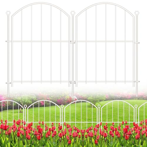Dekorativer Gartenzaun, 43,2 cm x 9,2 m, 30 Stück, rostfreies Metall, kein Graben, Tierbarriere für Hunde, gewölbte Beeteinfassung, dekorative Drahtrand, Zaun, weiß, 30 Paneele - 43,2 cm (H) x 9,2 m