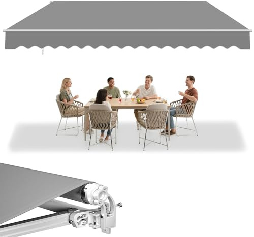 UISEBRT Markise Balkon 400x300cm - Gelenkarmmarkise Klemmmarkise Sonnenmarkise Sonnenschutz, Hellgrau