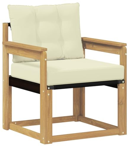 vidaXL Outdoor-Sofa Massives Akazienholz und Textilene Weiß, Balkon Garten Sofa, rechteckige Garten-Lounge Sitzgruppe, strapazierfähige Möbel für entspannte Terrassenstunden