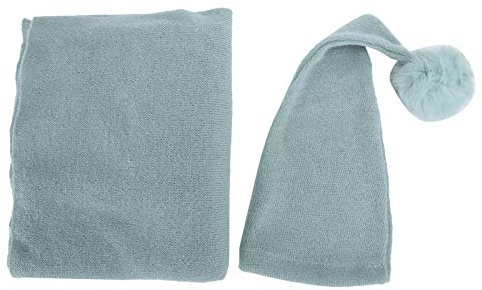 2Pcs Newborn Baby Photography Costume Set, Soft Wool Hat with Pompon and Blanket Wrap, Light Green Photo Props for Infant Studio Shoots and Newborn Sessions