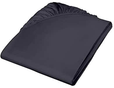 fleuresse Colours Spannbettlaken, Uni-Mako-Satin, schwarz, 200 x 200 cm, L-009100-9031-0600, Anthrazit