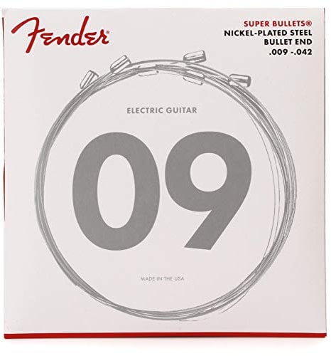 Fender Super Bullet® Strings for Electric Guitar, Nickel Plated Steel, Bullet End, 3250L Gauges .009-.042, (6)