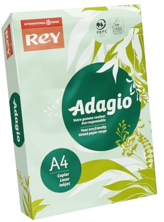 Adagio Buntes Kopierpapier Rey 336053, DIN A4, 500 Blatt, für Kopierer/Laserdrucker/Tintenstrahldrucker, 80 g, grün, 5er Pack