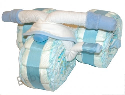 Windeltorte Junge Windeldreirad mit Pedalen, blau - Geschenk zur Geburt und Taufe, Babyparty und Babyshower