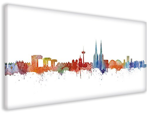Köln Skyline Stadt WEISS by DiChyk (div. Größen) - Kunst Druck auf Leinwand - Bild fertig auf Keilrahmen ! Graffiti like Banksy Art Gemälde Kunstd (70x140cm)