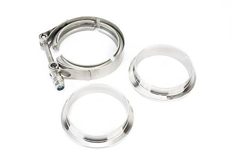 3 Inch V Band Clamp with Set of 3 CNC Stainless Steel Flanges Kit - 3in V-Band Clamp, Male And Female Flanges - Perfect for Turbo, Downpipes, Exhaust Systems