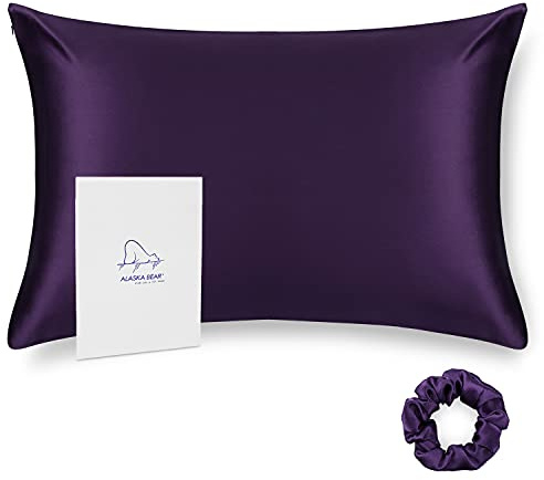 ALASKA BEAR - Natural Silk Pillowcase, Hypoallergenic, 19 momme, 600 thread count 100 percent Mulberry Silk, Standard Size 50x75 cm with hidden zipper(Dark Purple)