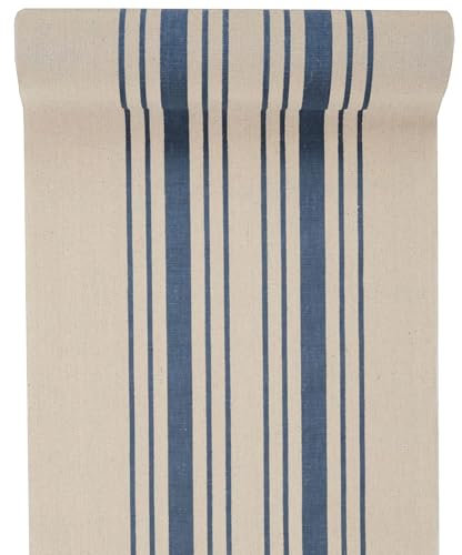 Unbekannt 3m Tischläufer Tischband Leinen Baumwolle Streifen Blau Beige Maritim Sommer Garten