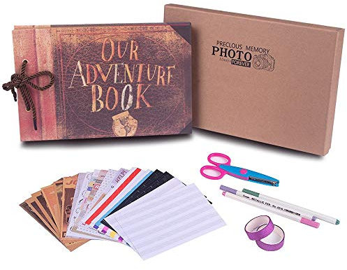 RECUTMS Album de Fotos,Scrapbook,Our Adventure Book,80 Páginason Kit de Accesorios Álbum de Fotos Hecho a Mano Family DIY Vintage Libro de Visitas de Boda,Cumpleaños,Familia,Amigos Aniversario