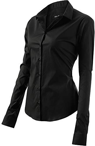 Chemise Femme Manche Longue Basic Casual - éLéGant Bureau Tunique Femme Mode Tee Top Haut Blouse (EU38, Noir)