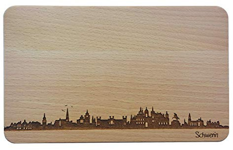 Brotzeitbrett Schwerin Skyline | Frühstücksbrettchen aus Buche | Holz Schneidbrett | Geschenk mit Gravur | Frühstücksbrett | Nordrhein-Westfalen (Brett L (26x16x1,5cm), 1. ohne persönlicher Gravur)