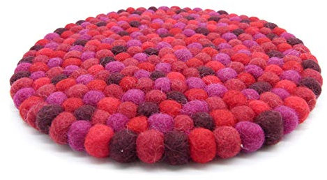 feelz Filzuntersetzer rund 22cm rot Beere pink lila Handarbeit Topfuntersetzer bunt Bunte Filzkugel Untersetzer aus Filz