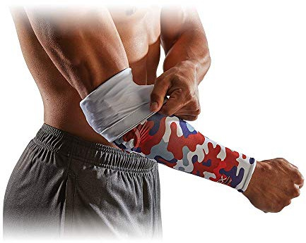 McDavid Basketball Reversible Shooter Arm Sleeve with HEX Padding. Elbow Compression Sleeve with Pads (1 Sleeve) USA Camo/White - Small
