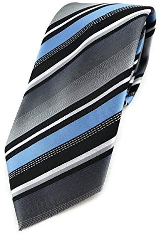 TigerTie Designer Krawatte in hellblau silber grau weiss schwarz gestreift