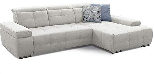 Cavadore Schlafsofa Mistrel mit XL-Longchair, Ecksofa mit leichter Fleckentfernung dank Soft Clean, geeignet für Haushalte mit Kindern, Haustieren, 273 x 77 x 173, weiß