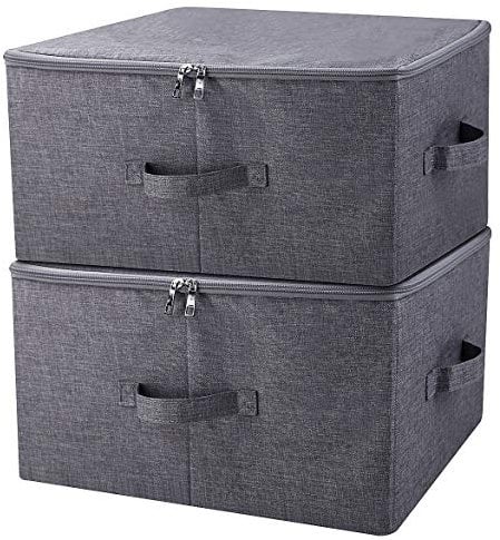 iwill CREATE PRO 45X35X25cm, Washable Folding Fabric Storage Boxes with Zip Lid & Side Handles, Ideal for Clothes, Grocery, Office Organizer Use, Black Gray, Pack of 2