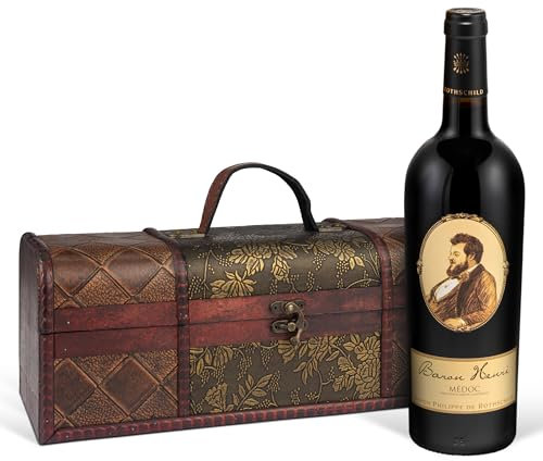 Das perfekte Weingeschenk: Baron Philippe de Rothschild 'Baron Henri' A.O.C. Medoc (0.75 l) in edler Vintage-Holzbox-, Bordeaux in Holzkiste aus Frankreich für Kenner und Experten