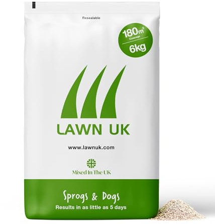 Lawn UK Hardwearing Grass Seed - Sprogs & Dogs Grass Seeds Fast Growing - 6kg up to 180sqm Coverage - Ideal for Family Lawns - Super Durable Perfect for Children & Pets