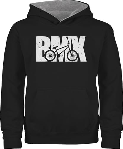 Pullover Kinder Hoodie Jungen Mädchen - Sport Kleidung - Bmx Fahrrad weiß - 140 (9/11 Jahre) - Schwarz/Grau meliert - 25. geburtstag kinderpullover polower hoodies kapuzenpullover hoody polova