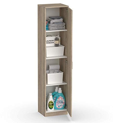 MUEBLES PITARCH | Armario Multiusos 1 Puerta para Limpieza, cocinas, galerias, 4 Huecos, 180x40x35 cm (Alto x Ancho x Fondo) Puerta a Izquierda o Derecha, Roble Cambrian, Colección Tibet