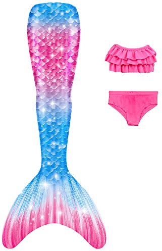 shepretty Meerjungfrau Schwanz mit Bikini-Set für Mädchen Schwimmen Kostüme Cosplay,WUPUR3,130