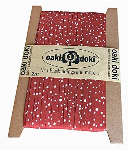 Sandras-Bastelladen Schrägband/Einfassband Baumwolle mit Punkte Muster gefalzt 2m x 20mm 9001-Rot