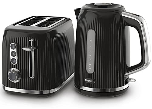 Breville Bold Black Kettle and Toaster Set | with 1.7 Litre, 3KW Fast-Boil Electric Kettle and 2-Slice High-Lift Toaster | Black and Silver Chrome [VKT221 and VTR001]