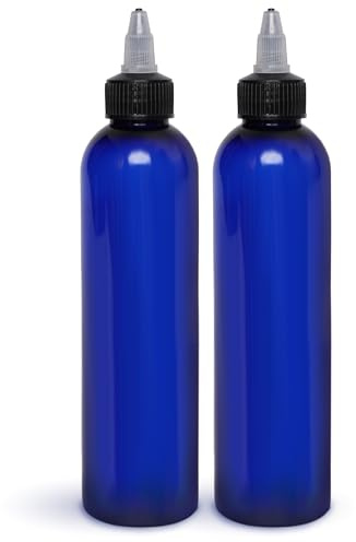 Twist Top Applicator Bottles, 8 OZ, Squeeze Empty Plastic Bottles, Black Nozzle, BPA-Free, PET, Refillable, Open/Close Nozzle - Multi Purpose (Blue)