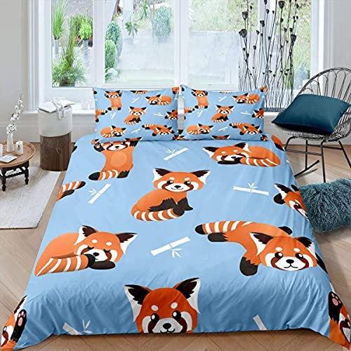 Homemissing Rot Panda Bettwäsche Set 135x200cm Niedliches Tiermuster Betten Set für Kinder Jungen Mädchen Karikatur Panda Gedruckt Bettbezug Set Tierwelt Stil 2St Blau Kinderzimmer Dekor