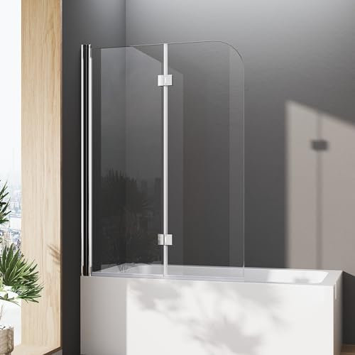 Duschtrennwand für Badewanne,110 cm Faltwand für Badewanne Duschabtrennung Badewannenaufsatz 6mm ESG Sicherheitsglas NANO Glas Duschwand Höhe 140cm