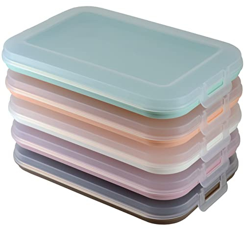 5er Set Aufschnitt-Dosen mit integrierter Servierplatte, Frischhaltedose, Aufbewahrungsbox, Lebensmittelbehälter, Aufschnitt-Box, stapelbar, BPA-frei, Küchenbedarf, Kunststoff bunt