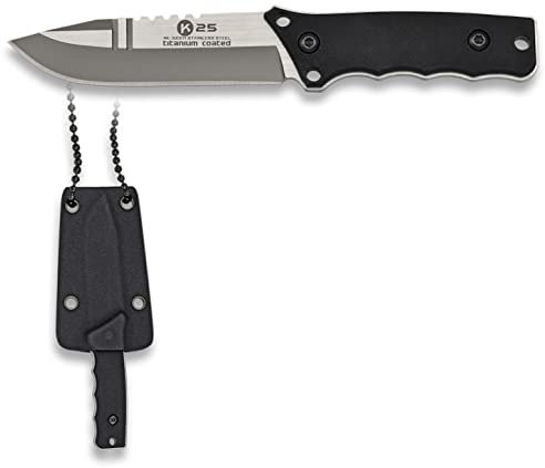 K25-32371, Cuchillo de Cuello, Hoja 7 cm. Titanium, Mango G 10, Funda Kydex, Herramienta para Caza, Pesca, Camping, Outdoor, Supervivencia y Bushcraft