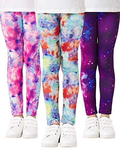 Adorel Mädchen Leggings Lang Hosen Sternenhimmel Bunt 3er-Pack 134-140 EU (Herstellergröße 75)
