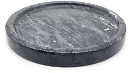 Natural Marble Tray, Circular Marble Stone Decorative Tray for Counter，Jewelry, Vanity, BlackRound Small Tray, 5-1/2 Diameter(Black)