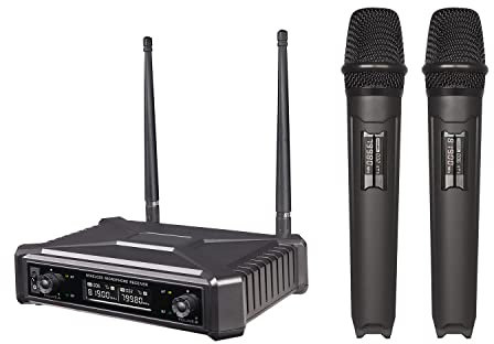 SGPRO Kabelloses Mikrofonsystem mit 2 Handmikrofonen und 1 schnurgebundenem Empfänger, schnelle Einrichtung für Bühne, Studio, Arbeitsplatz und Heimgebrauch zum Singen und Sprechen