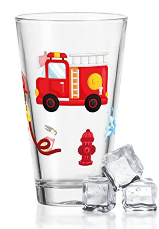 GRAVURZEILE Leonardo Wasserglas mit UV-Druck - im Feuerwehr 360° Design - als Geschenk für Kinder zum Kindergeburtstag Weihnachten - Alltagstauglich - Geeignet als Trinkglas
