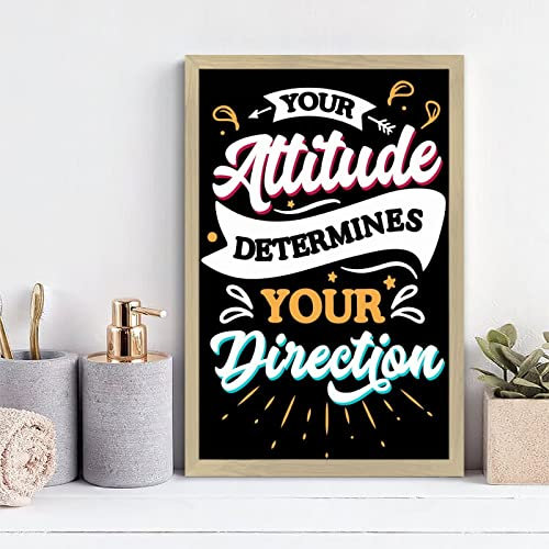 NABRAND Your Attitude Determine Your Direction Panneau en bois personnalisé avec cadre en bois au-dessus du lit 30 x 20 cm