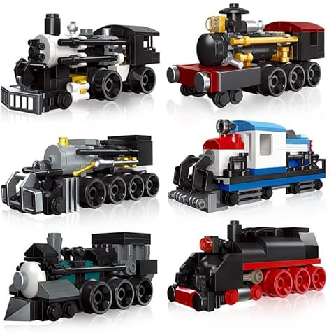Apostrophe Games Ensemble de Blocs de Construction de Train à Vapeur 6 en 1 – 463pcs - 6 Trains, Modèle Unique de Style Rétro, Jouets d'ingénierie et de Construction pour Enfants et Adultes
